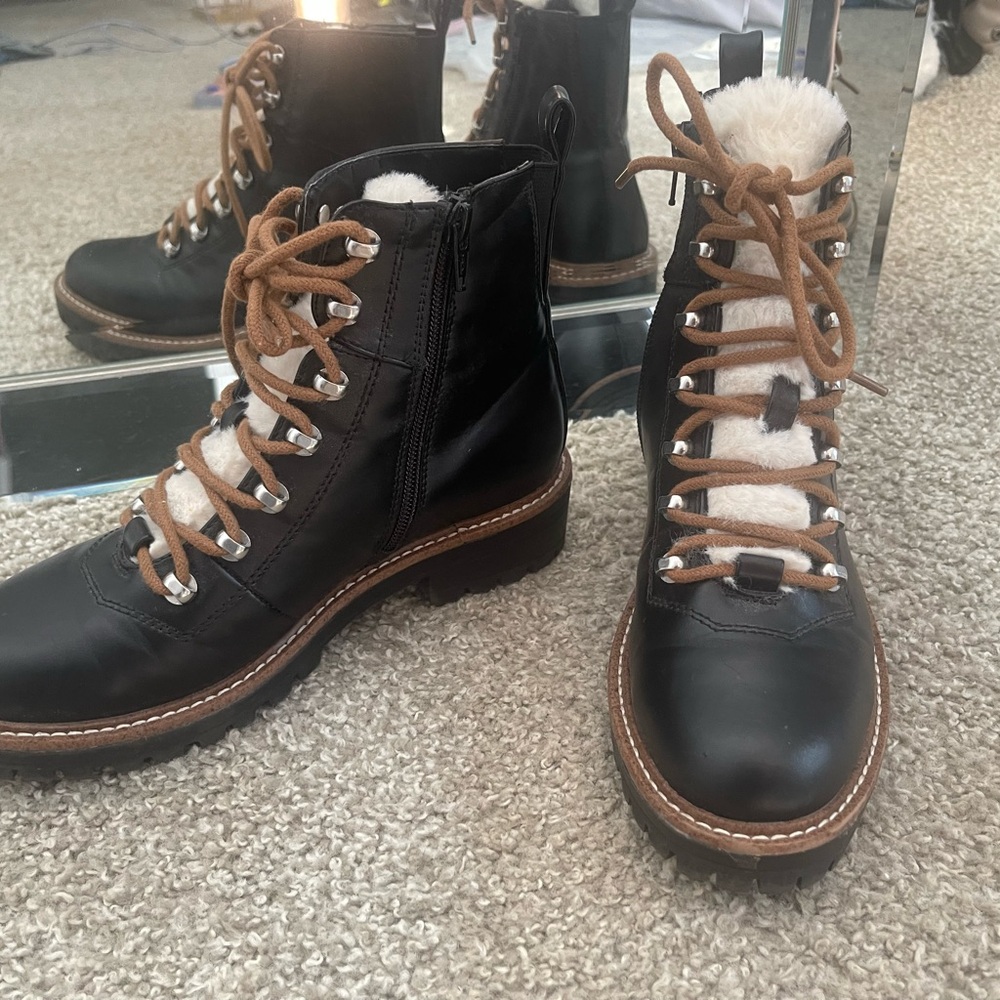 A New Day Black and Tan Lace Up Boots